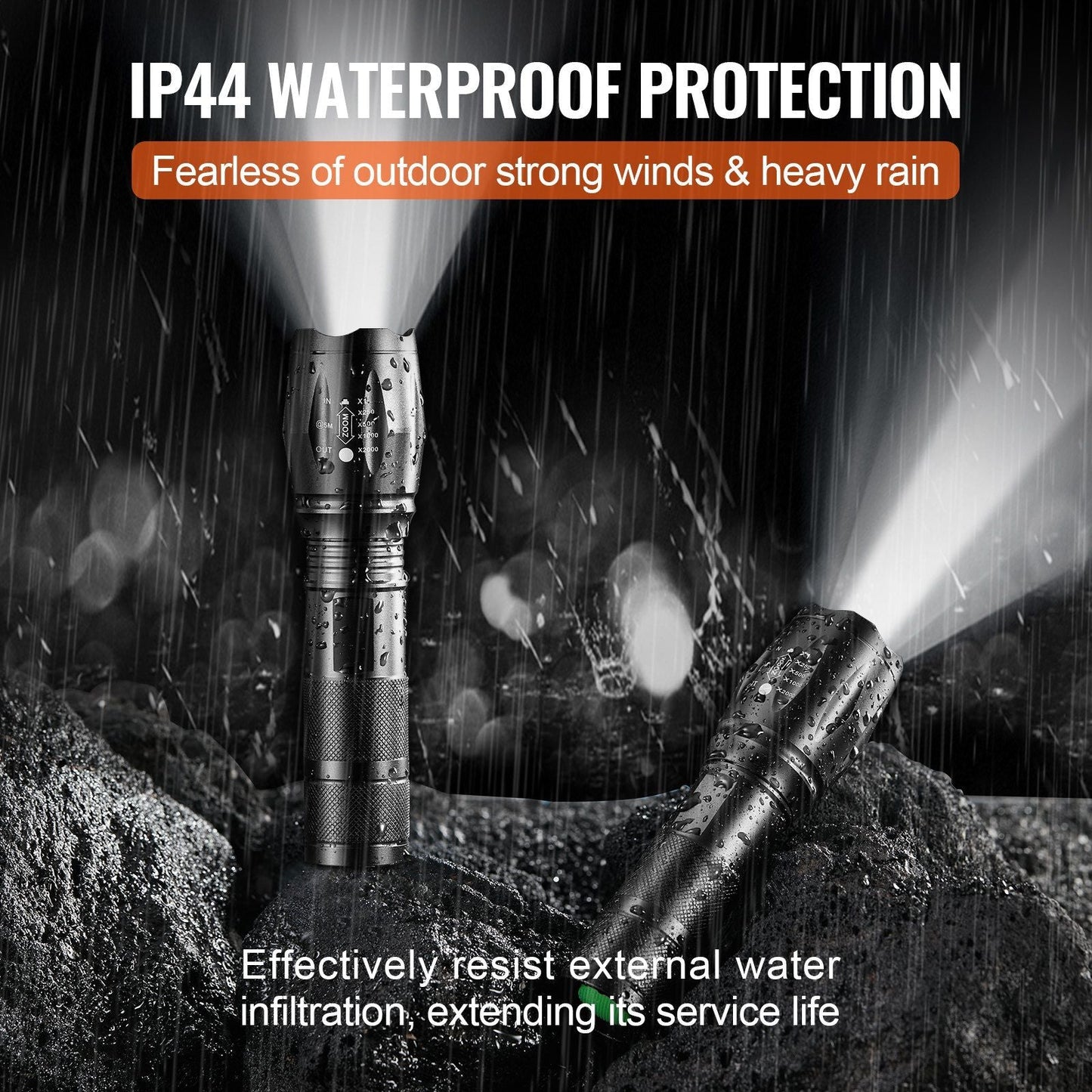 VEVOR 2 Pack Flashlights Torch, 2000 High Lumens 5 Modes Adjustable Focus Flashlight, IP44 LED Waterproof Handheld Flashlight for Camping Cycling Hiking Fishing Emergency