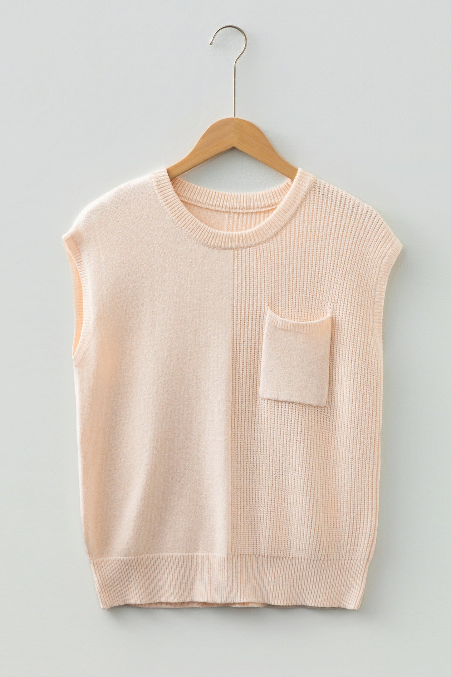 Solid Knit Patch Pocket Crewneck Sweater