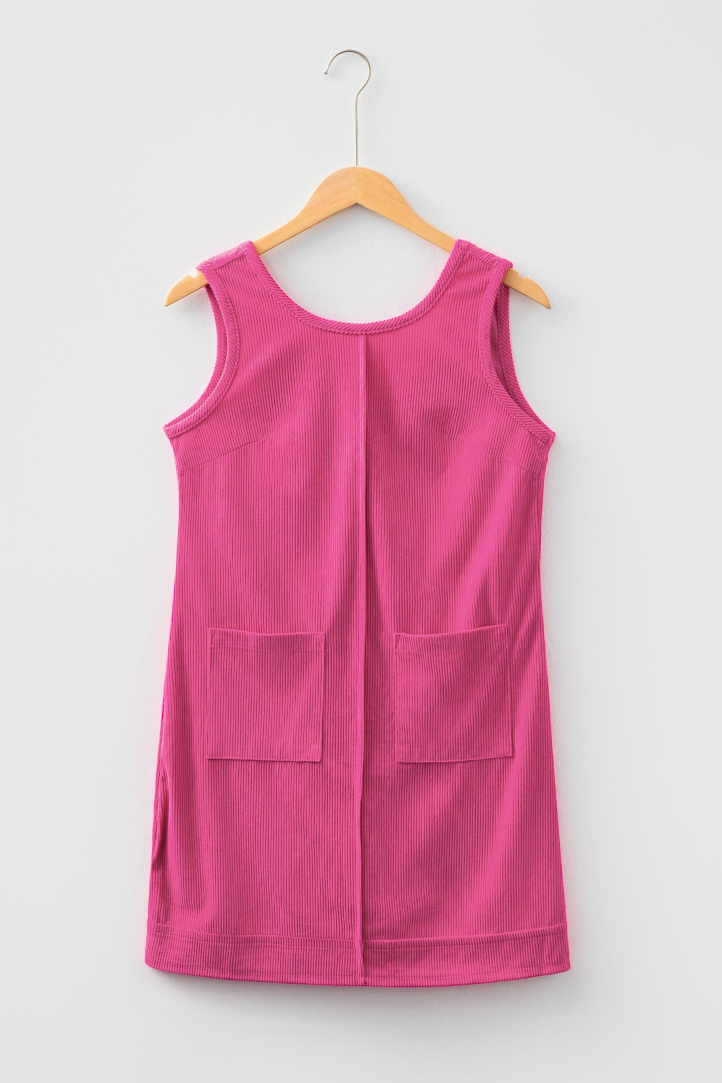 Solid Corduroy Sleeveless Pocketed Mini Dress
