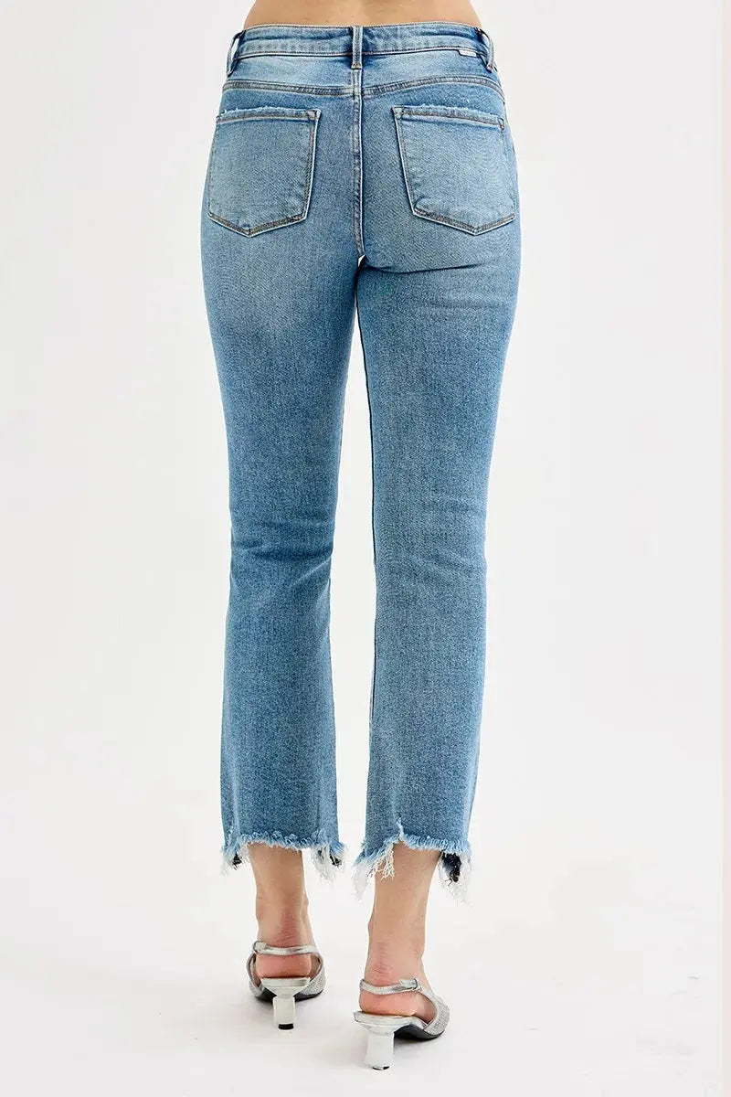 Full Size High Rise Crop Straight Slim Medium Wash RISEN Jeans