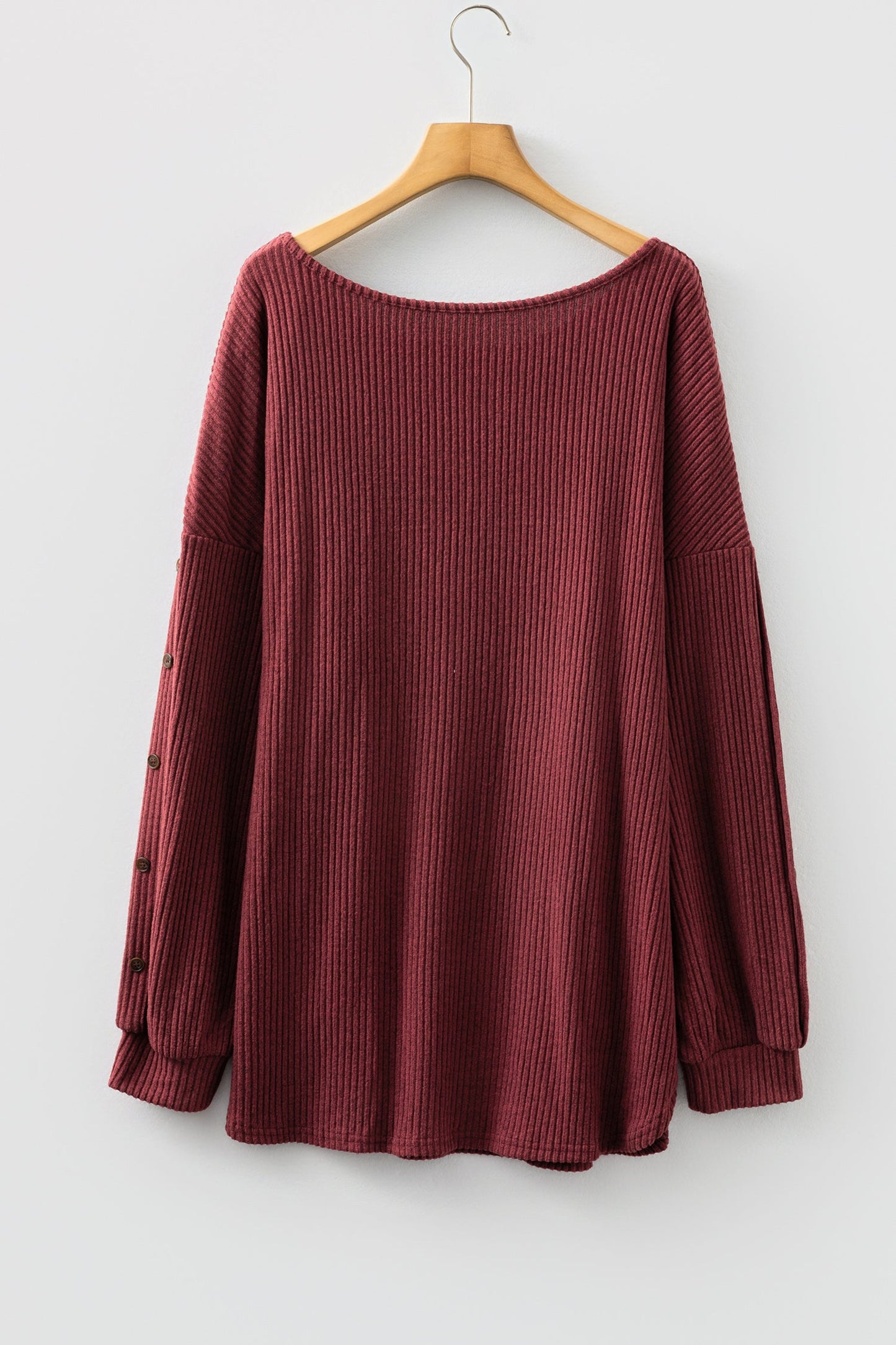Plus Size Ribbed Button Decor Long Sleeve Top