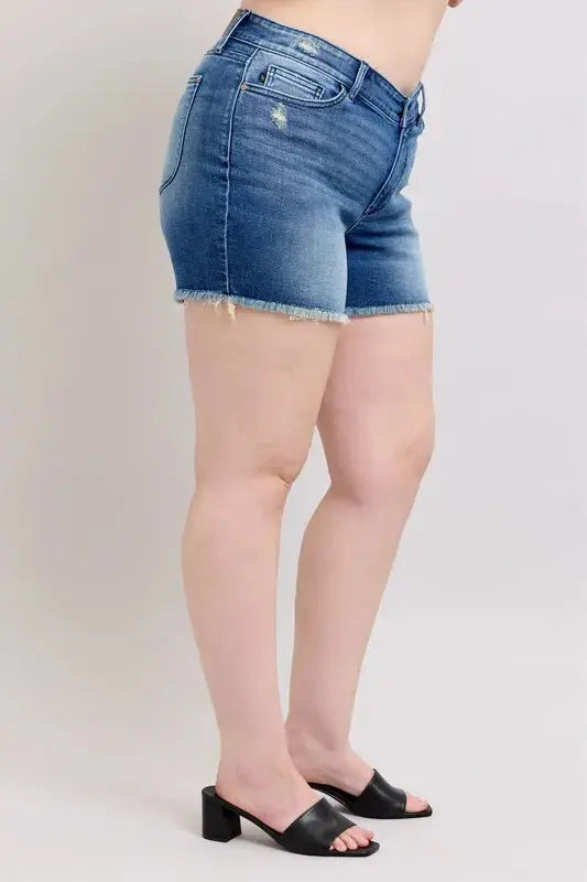 Judy Blue Jeans - Full Size V-Front Denim Shorts with Shield Pockets