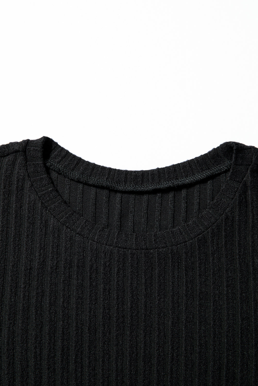 Solid Ribbed Knit Textured Round Neck Top