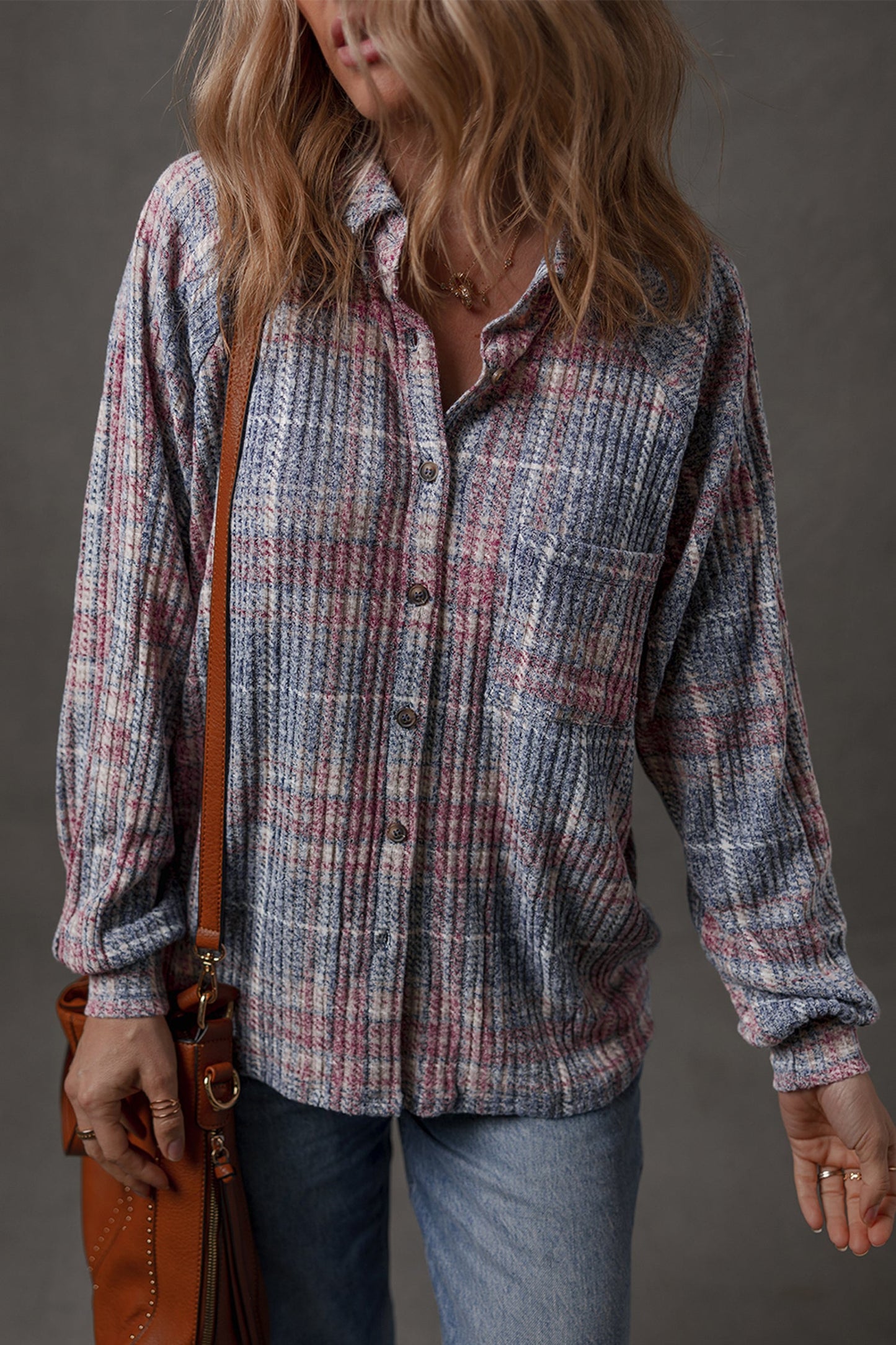 Plaid Textured Button-Up Chest Pocket Shirt