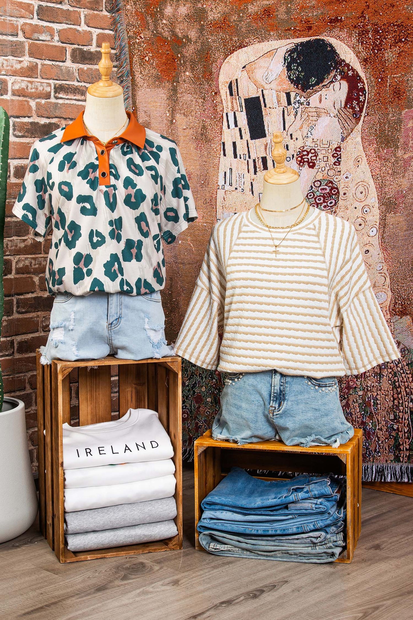 Stripe Textured Knit 3/4 Sleeve Top