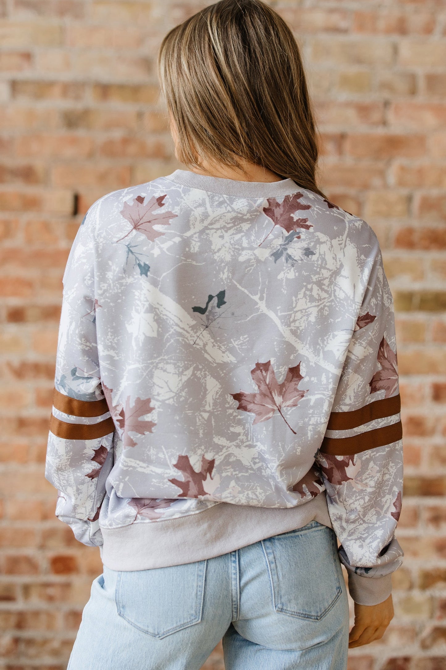 Camo Varsity Stripe Dropped Shoulder Sweatshirt