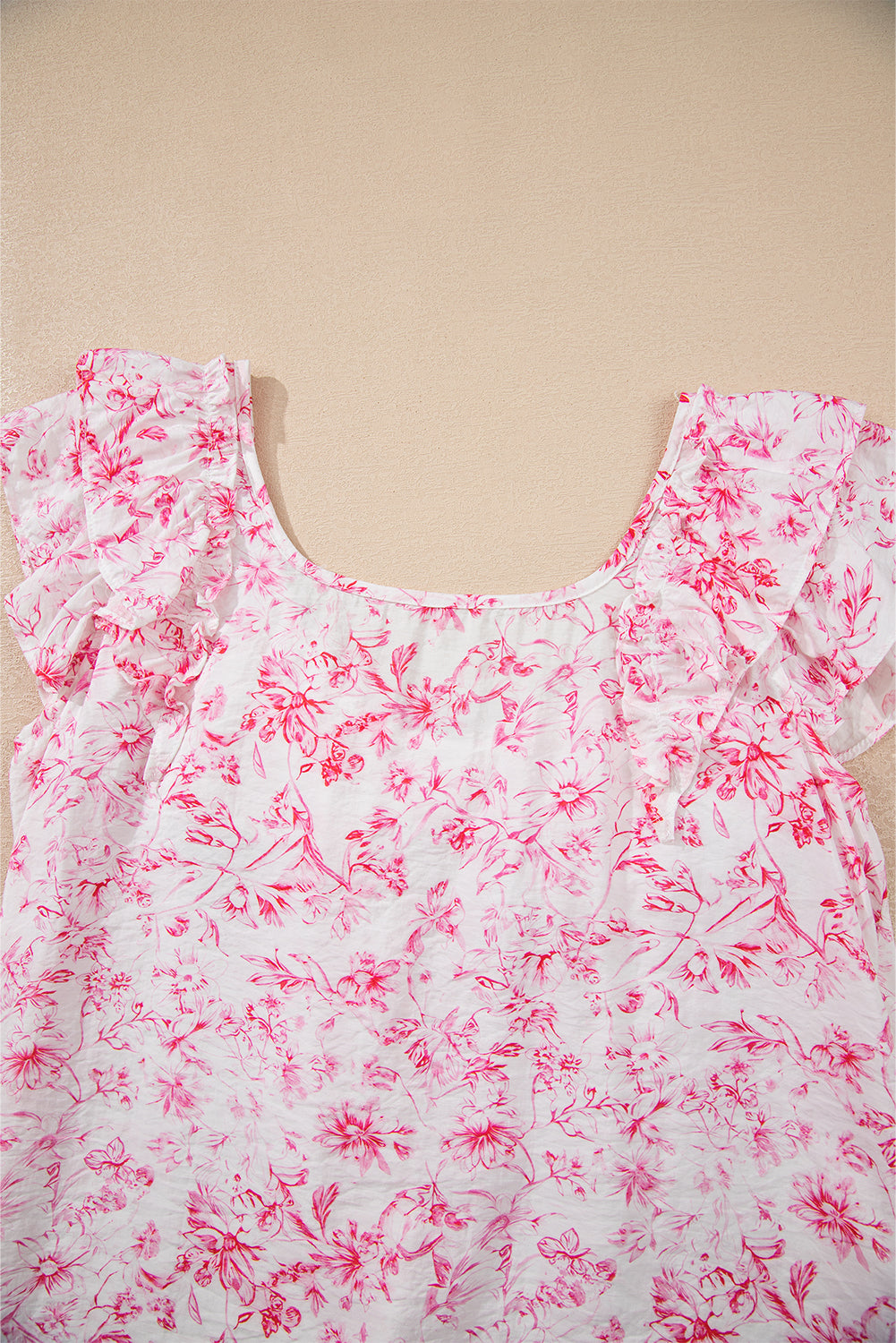 Floral Bow-Back Square Neck Ruffle Sleeve Blouse