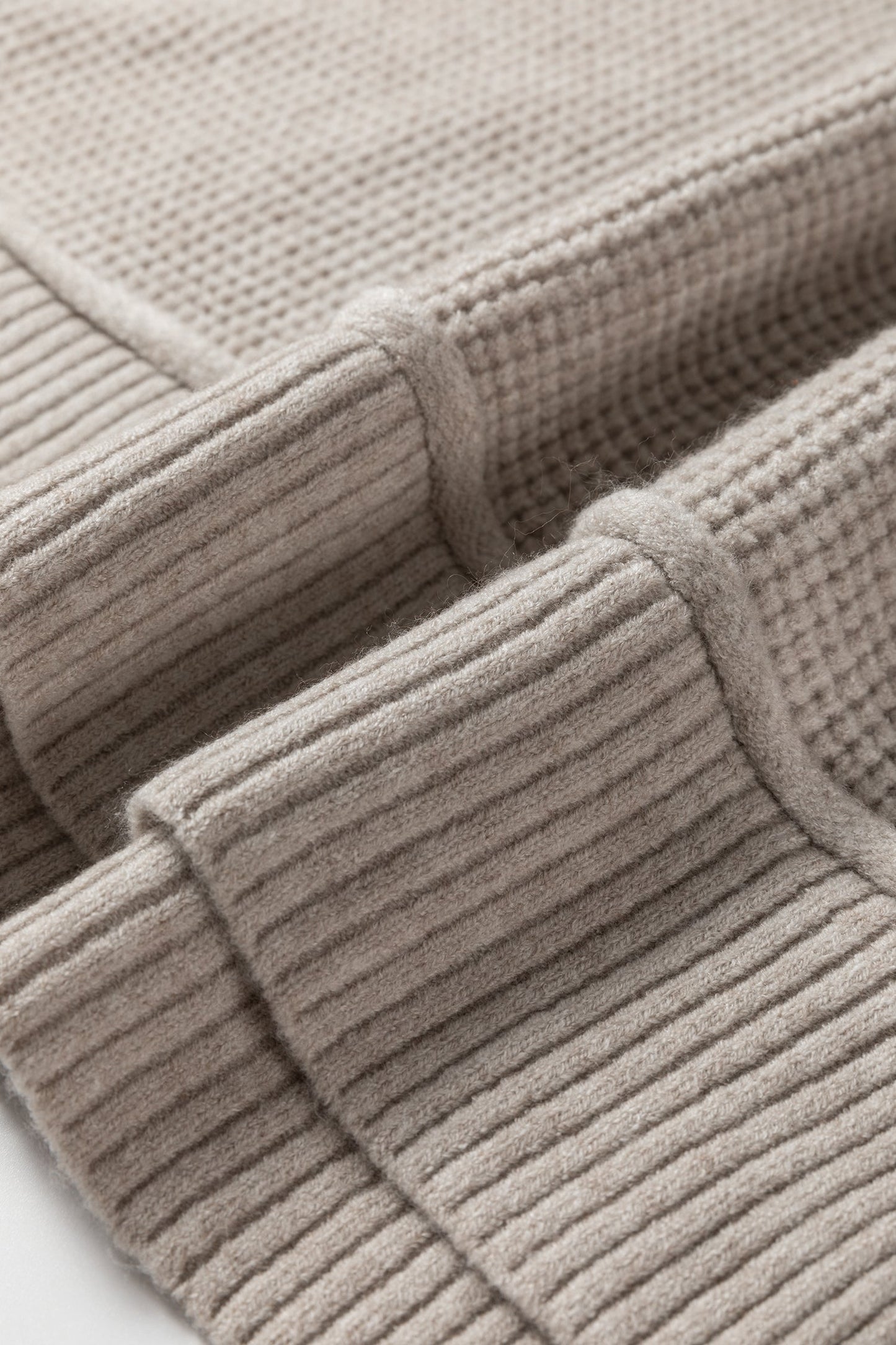 Waffle Knit Ribbed High Neck Drop Shoulder Sweater