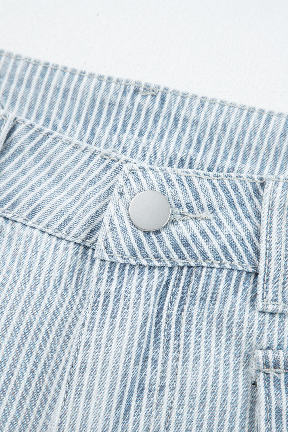 Stripe Denim Button Flap Pocket Cuffed Hem Jeans