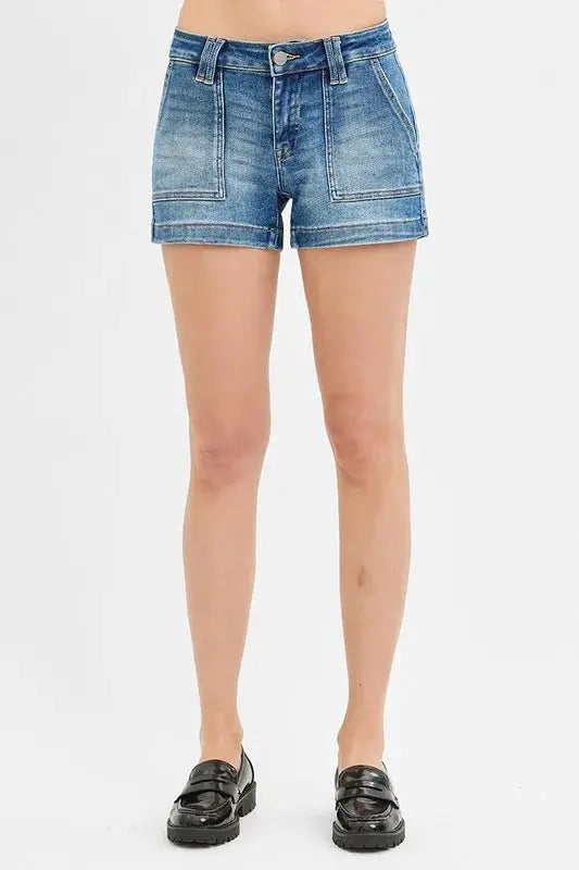 RISEN Jeans - Low Rise Patched Pocket Shorts