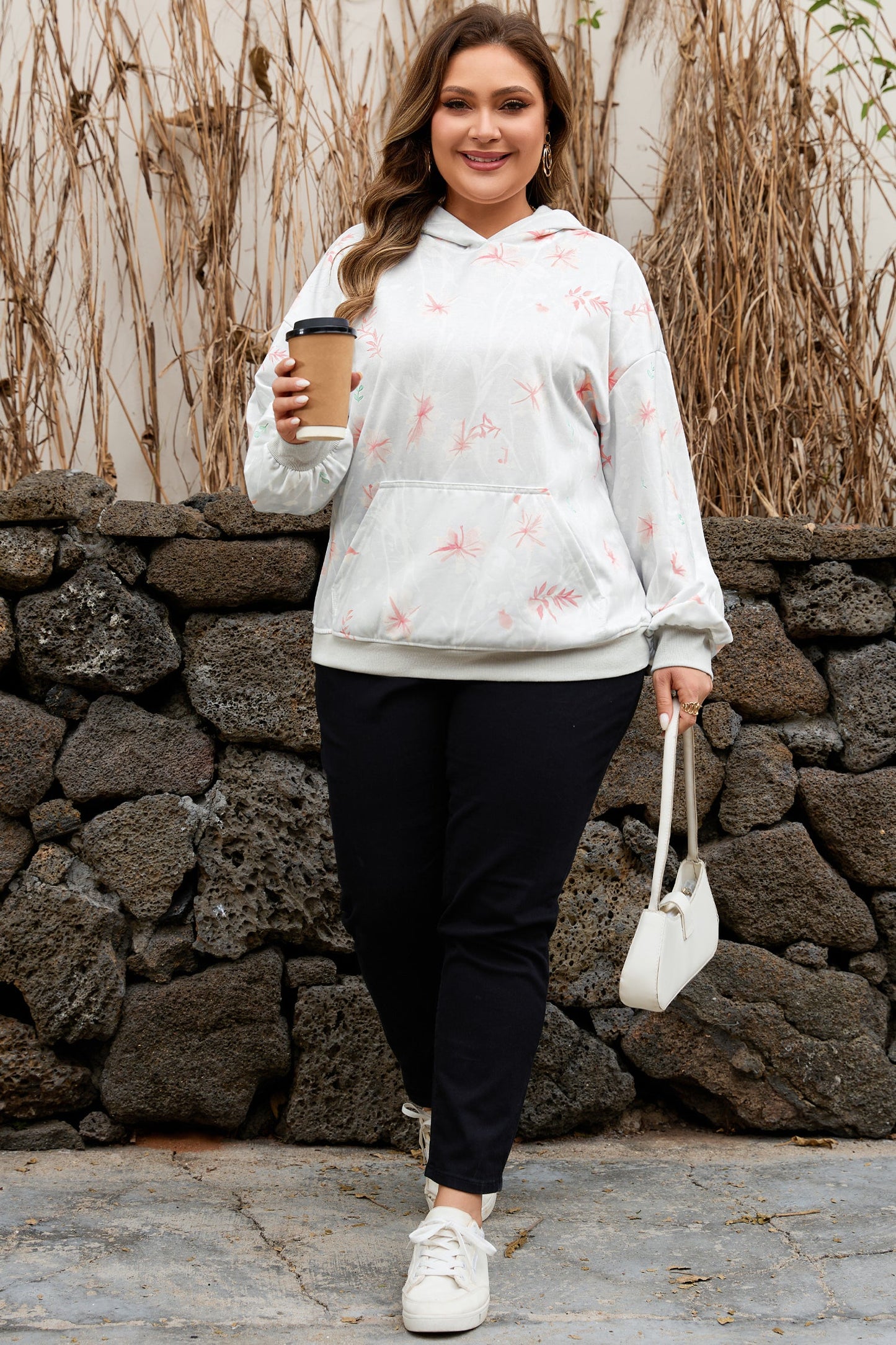 Plus Size Floral Long Sleeve Hoodie