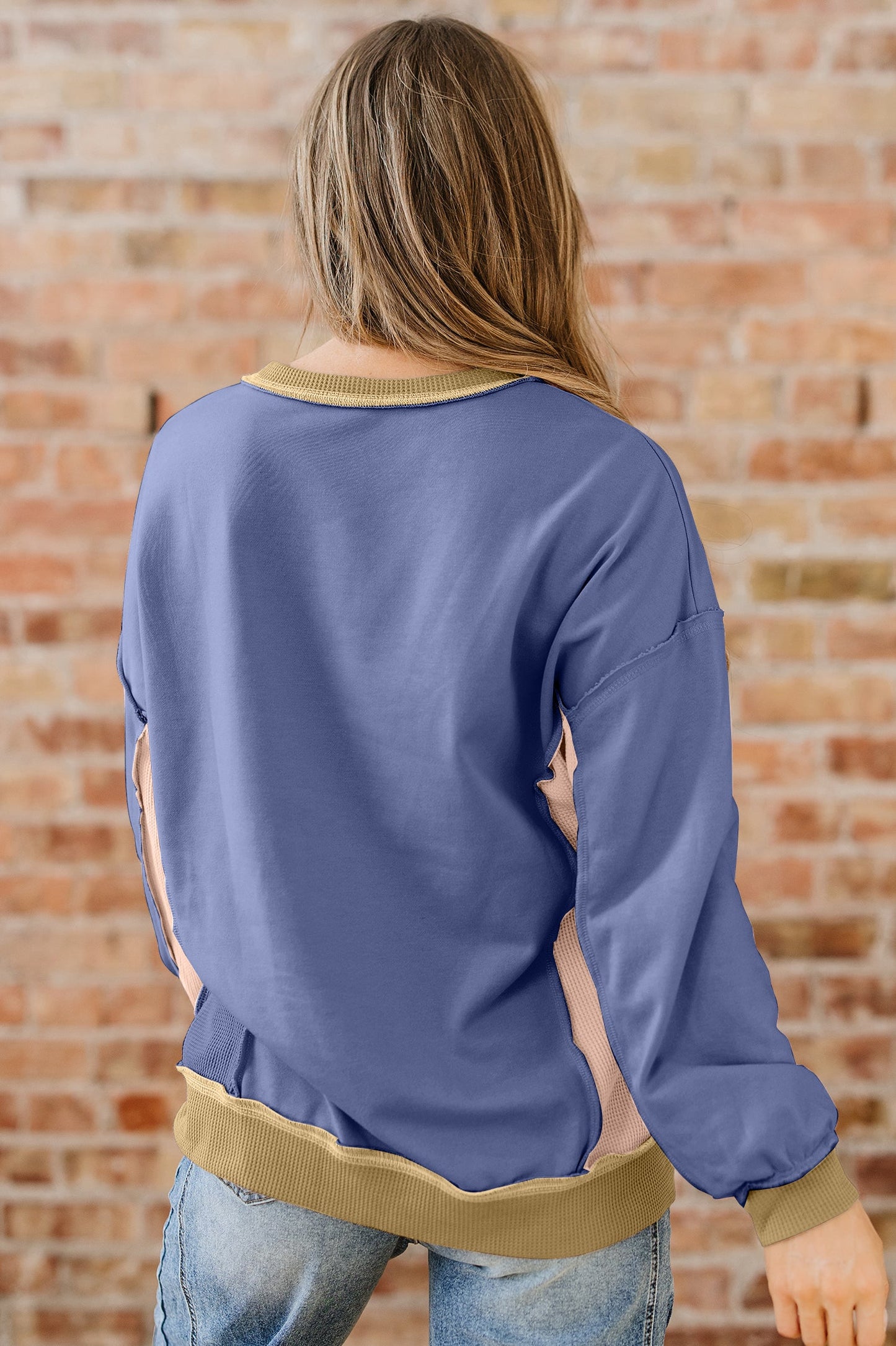 Colorblock Waffle Patchwork Oversize Sweatshirt