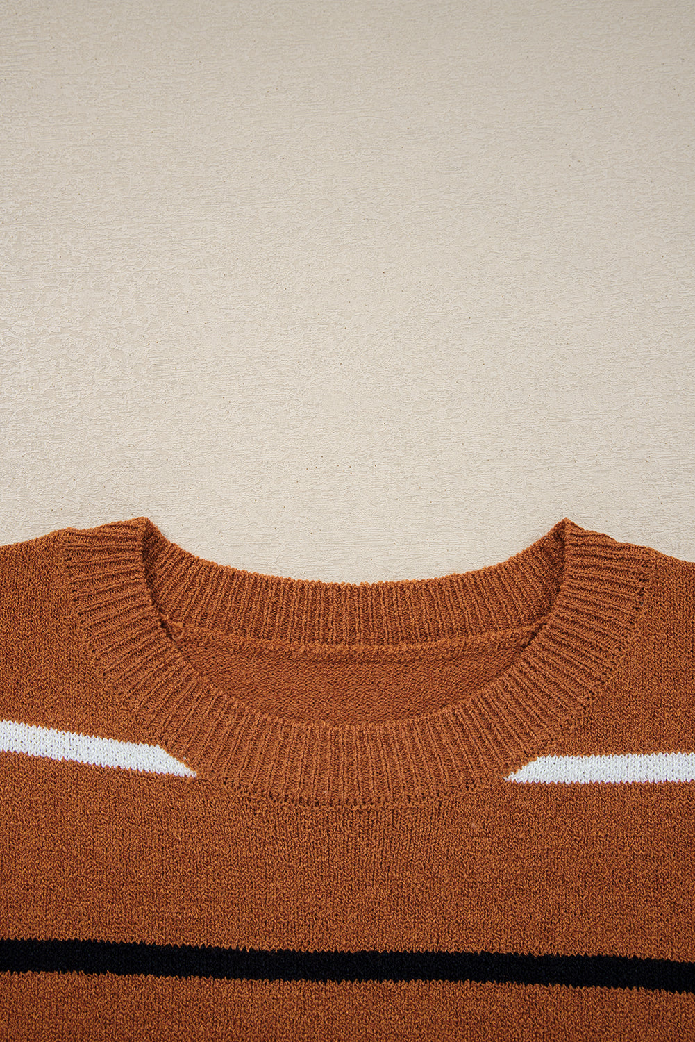 Stripe Ribbed Trim Drop Shoulder Sweater