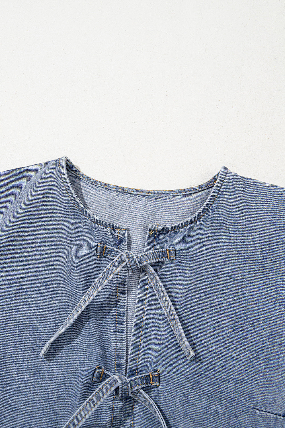 Denim Bow Bubble Sleeve Mini Dress