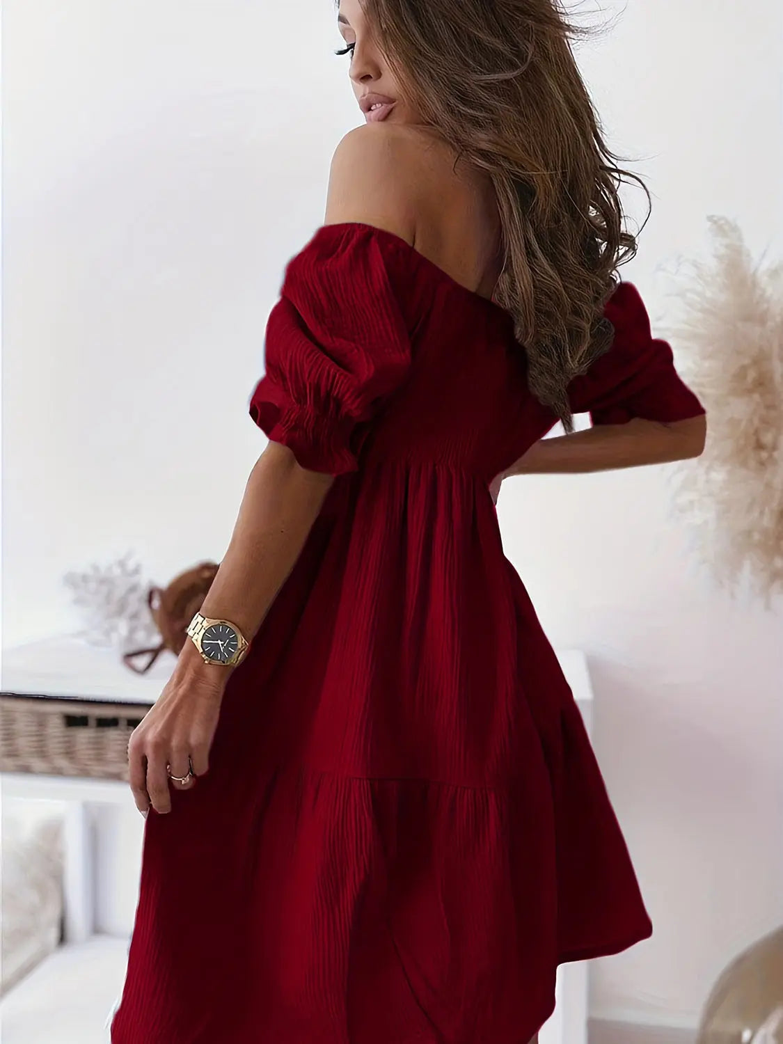 Full Size Ruffled Off Shoulder Short Sleeve Dress