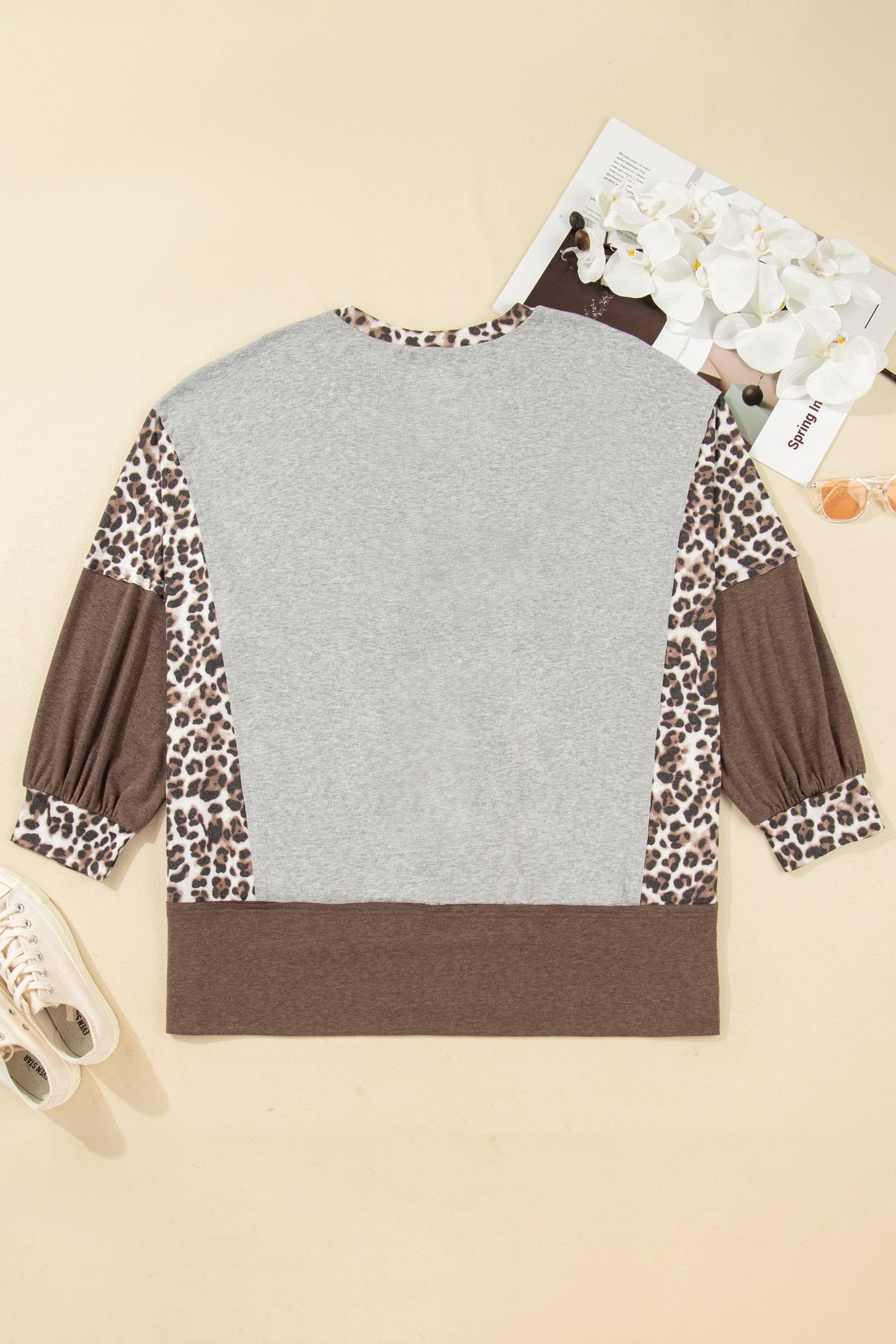 Plus Size Leopard Patchwork Dolman Sleeve Sweatshirt
