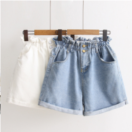 Japanese Style Minimalist High-Waisted Wide-Leg Denim Shorts