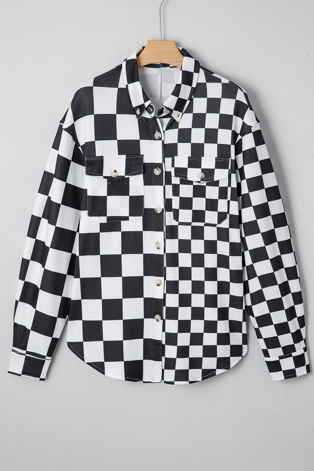 Checker Flap Pocket Button Front Shacket