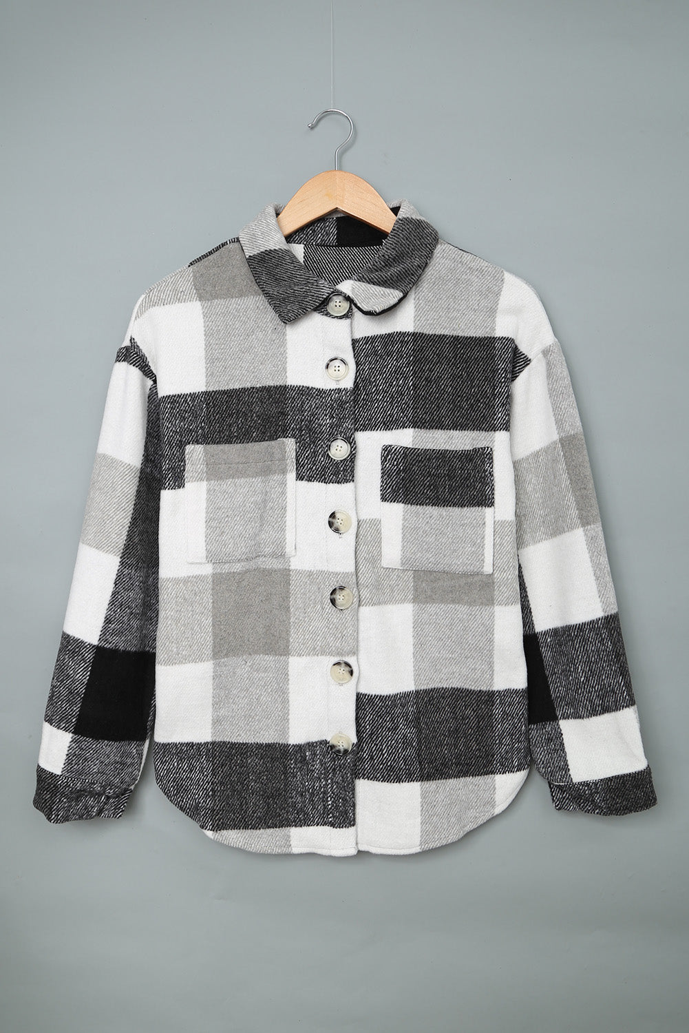 Plaid Button-Up Long Sleeve Pocketed Shacket