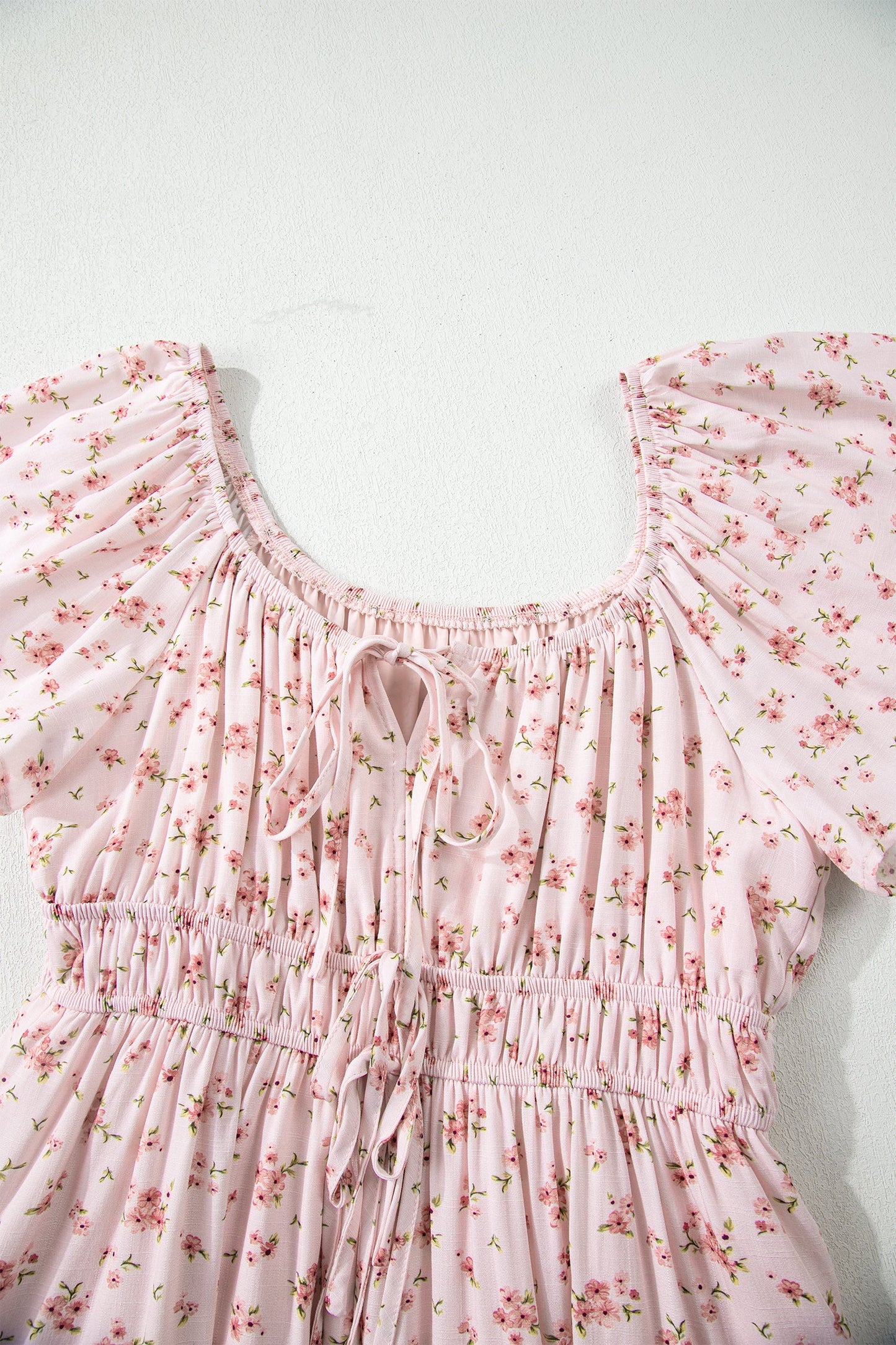 Floral Front Tie Shirred Waist Ruffle Mini Dress