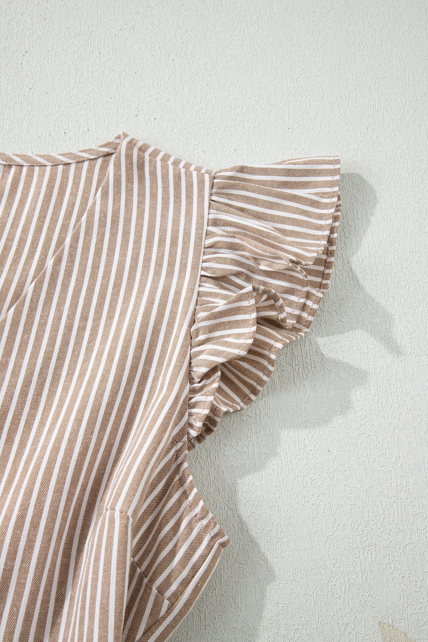 Stripe Flutter Sleeve Buttoned V-Neck Maxi Dress