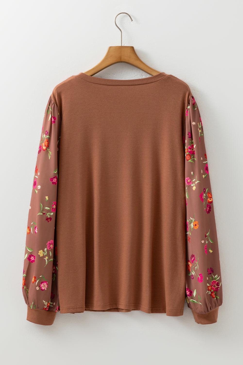 Plus Size Floral Patchwork Sleeve Crewneck Top