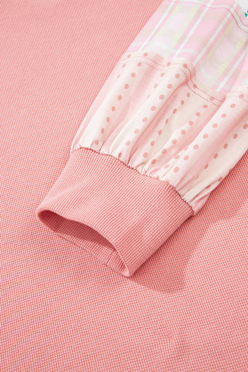 Plus Size Floral Patchwork Sleeve Waffle Knit Top