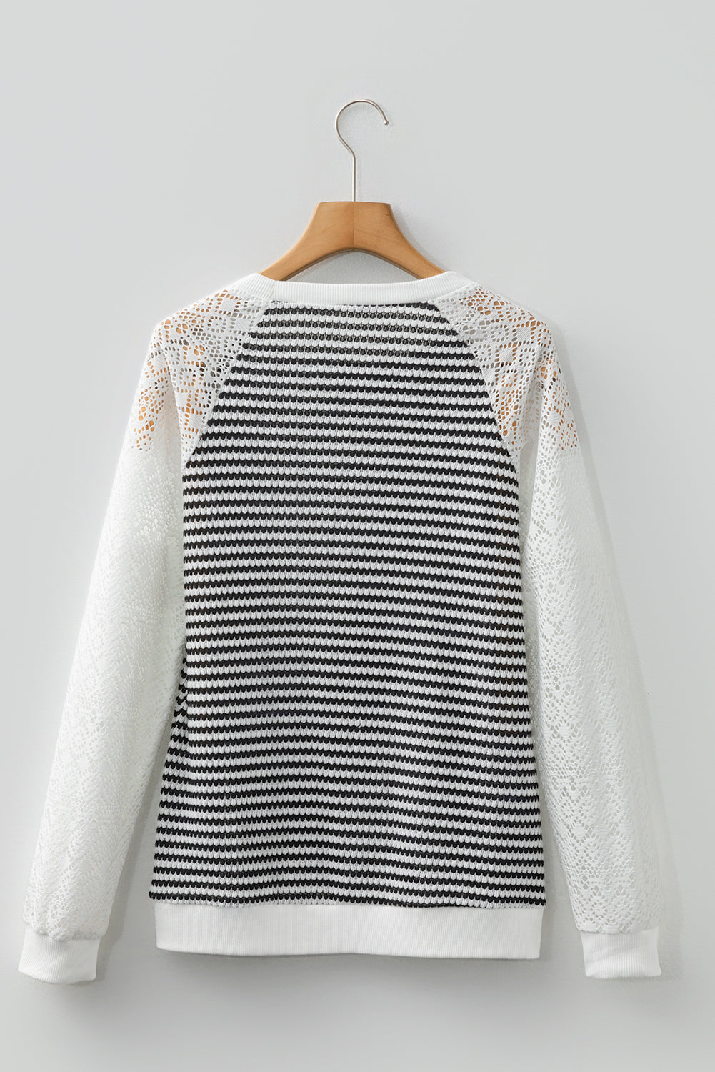 Stripe Textured Knit Lace Patchwork Long Sleeve Top