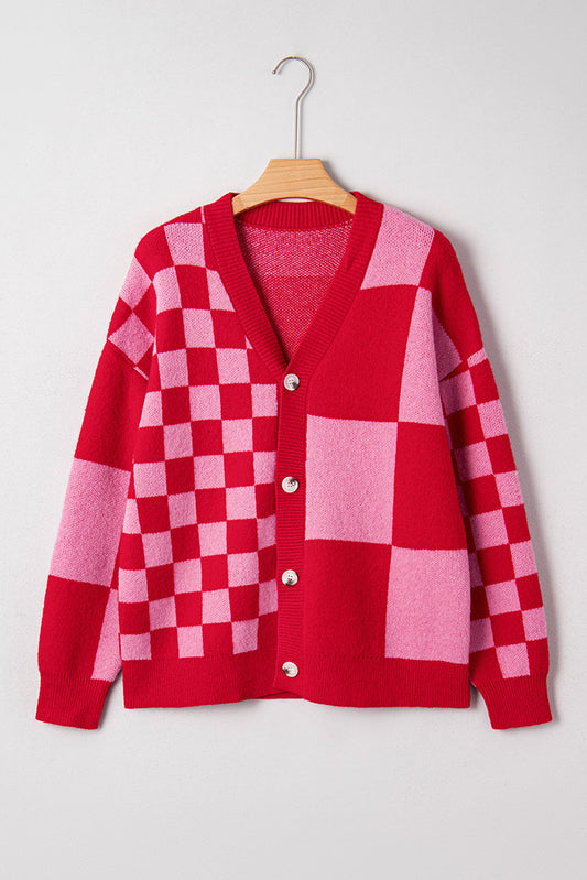 Plaid Button-Front Sweater Cardigan