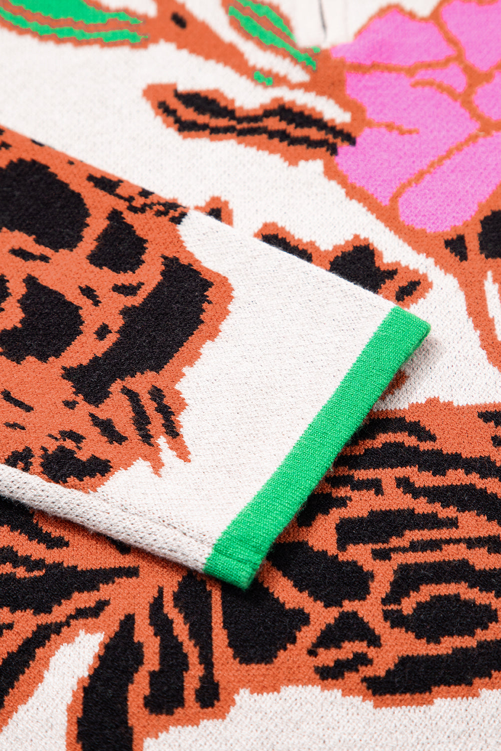 Floral Knit Quarter-Zip Long Sleeve Sweater