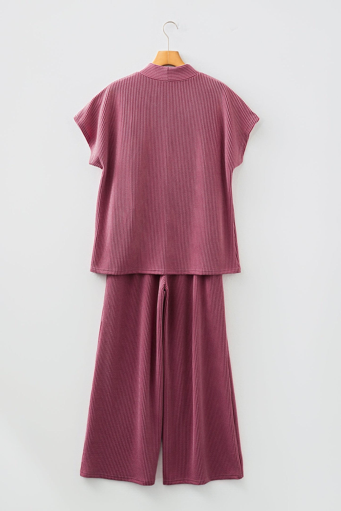 Corded Knit Mock Neck Tee and Pant Set