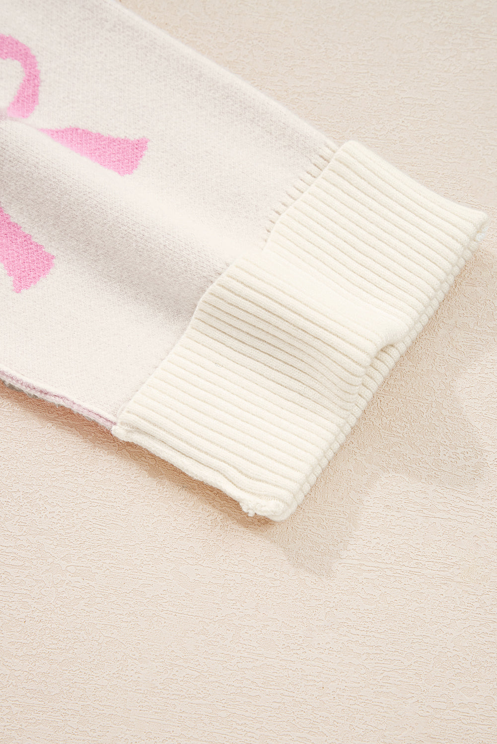 Bow Tie Ribbed Trim Drop Shoulder Sweater