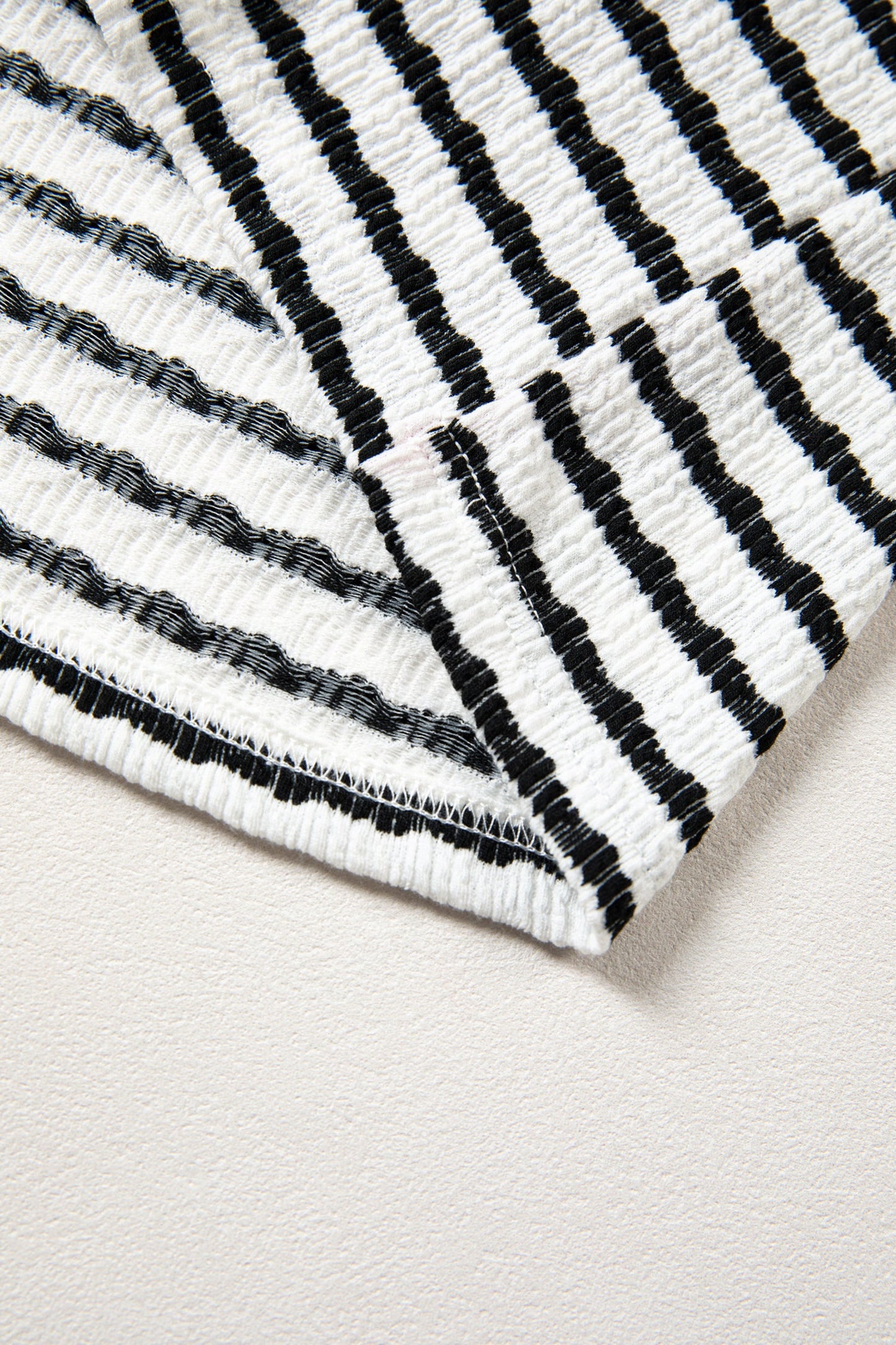 Stripe V-Neck Corded Knit Long Sleeve Top