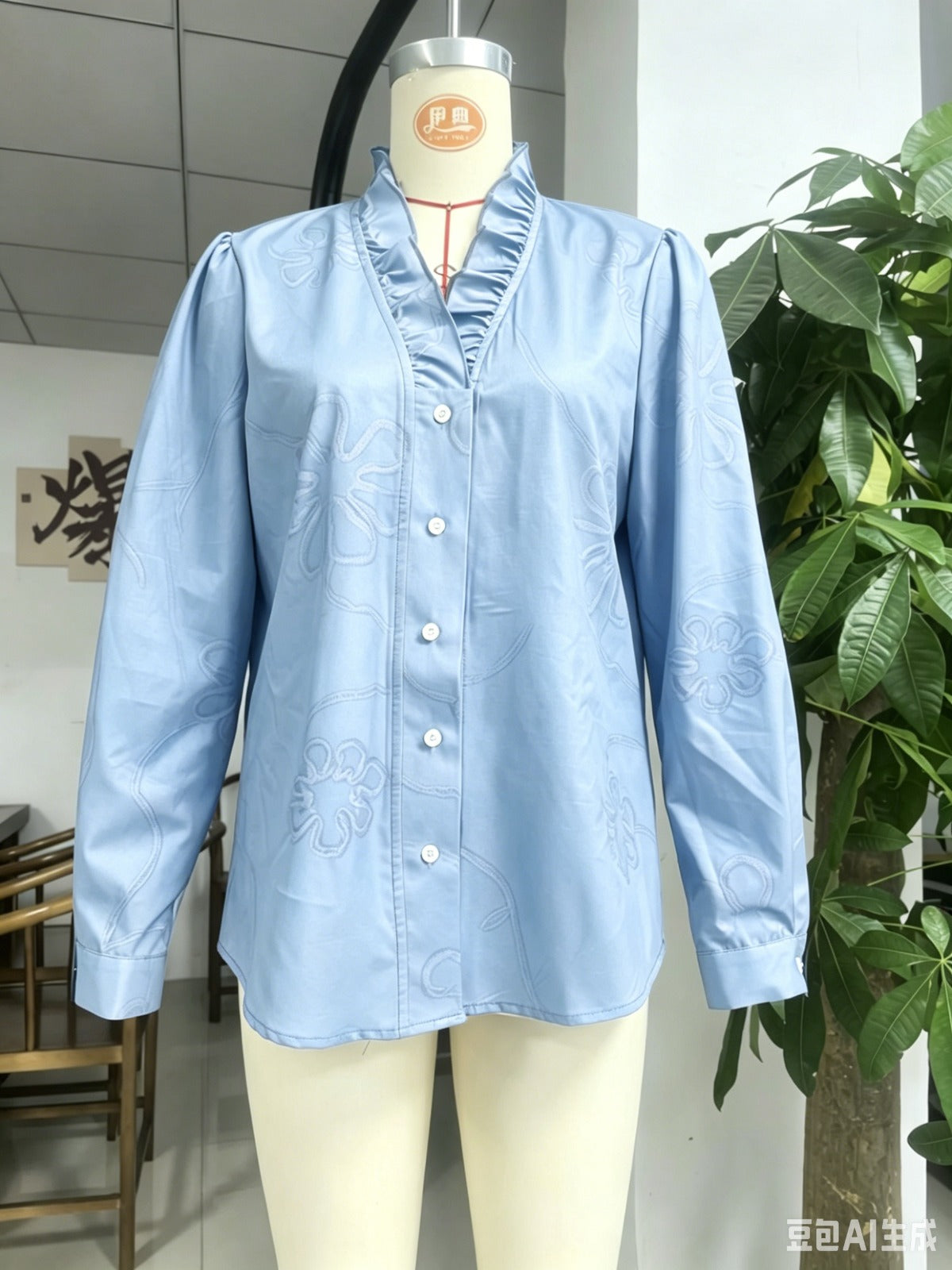 Women's Lace Print Cotton Linen Blouse