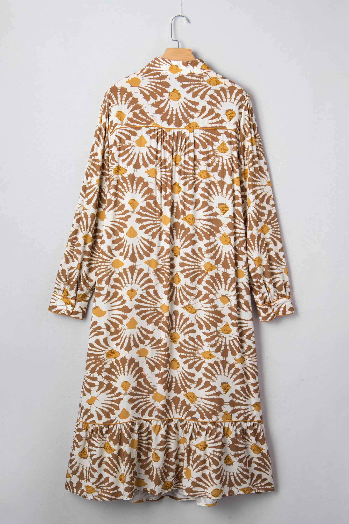 Plus Size Abstract Plant Long Sleeve Maxi Dress