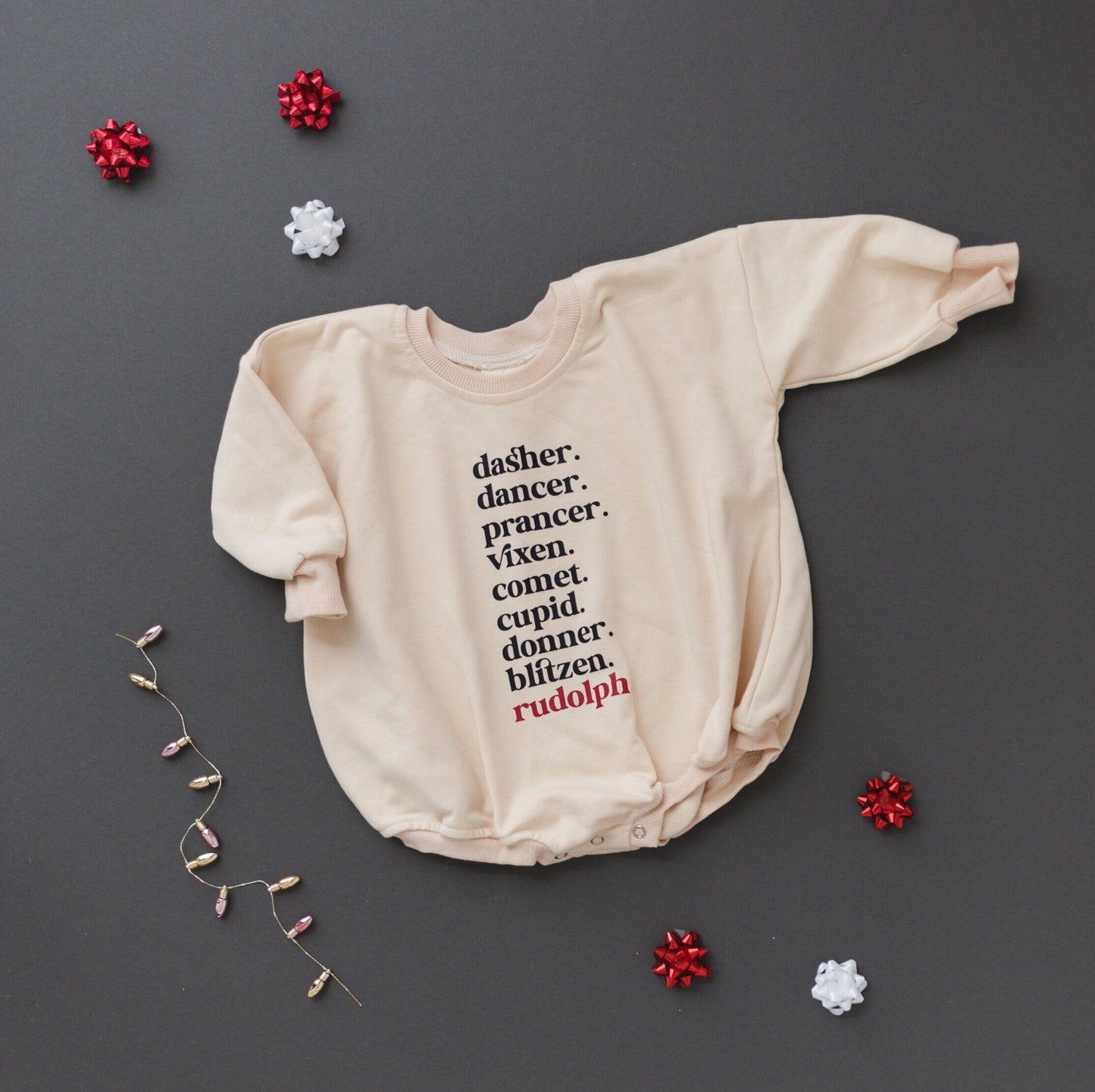 Reindeer Names Sweatshirt Romper