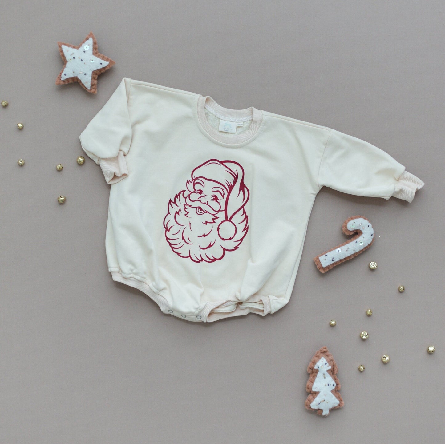 Vintage Santa Graphic Sweatshirt Romper - Cream