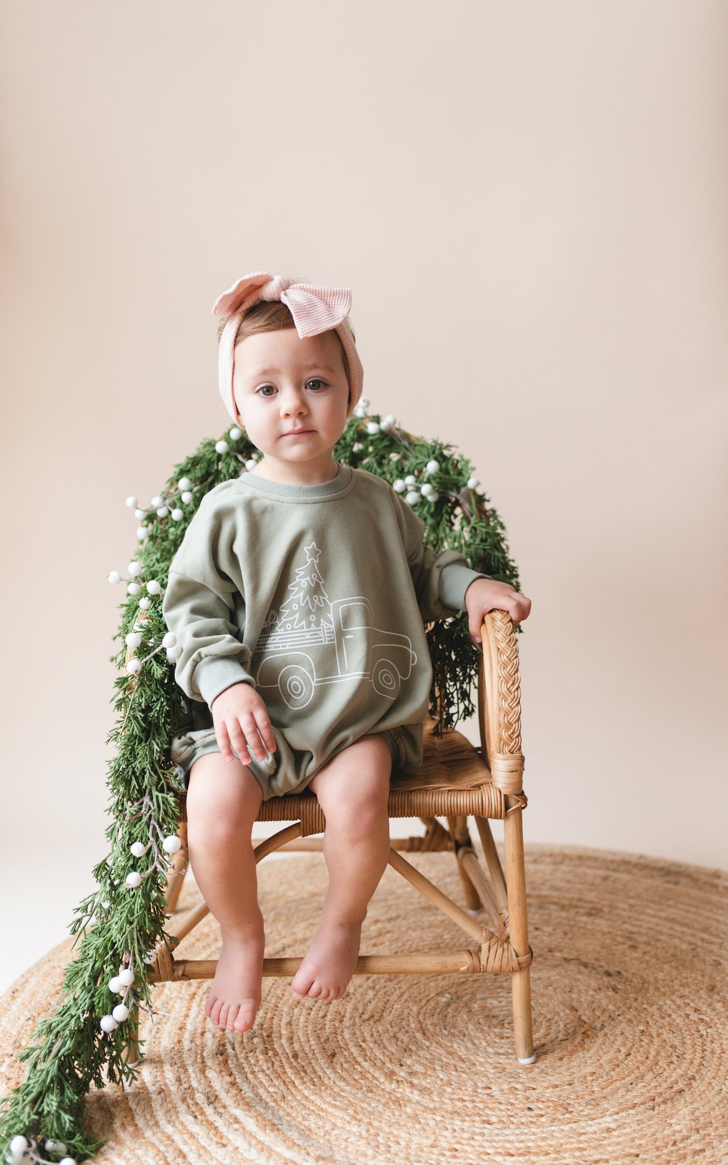 Christmas Tree Truck Sweatshirt Romper