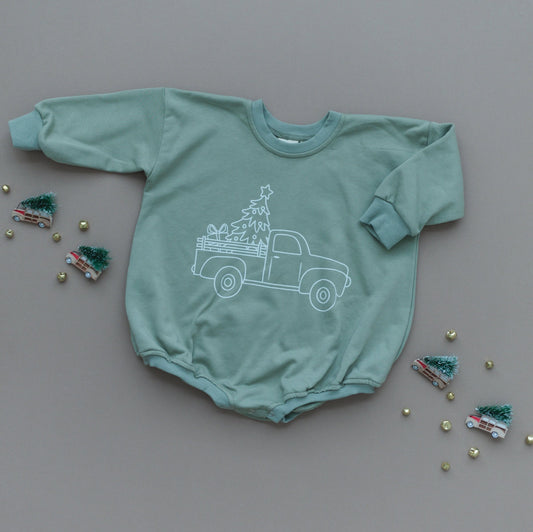 Christmas Tree Truck Sweatshirt Romper
