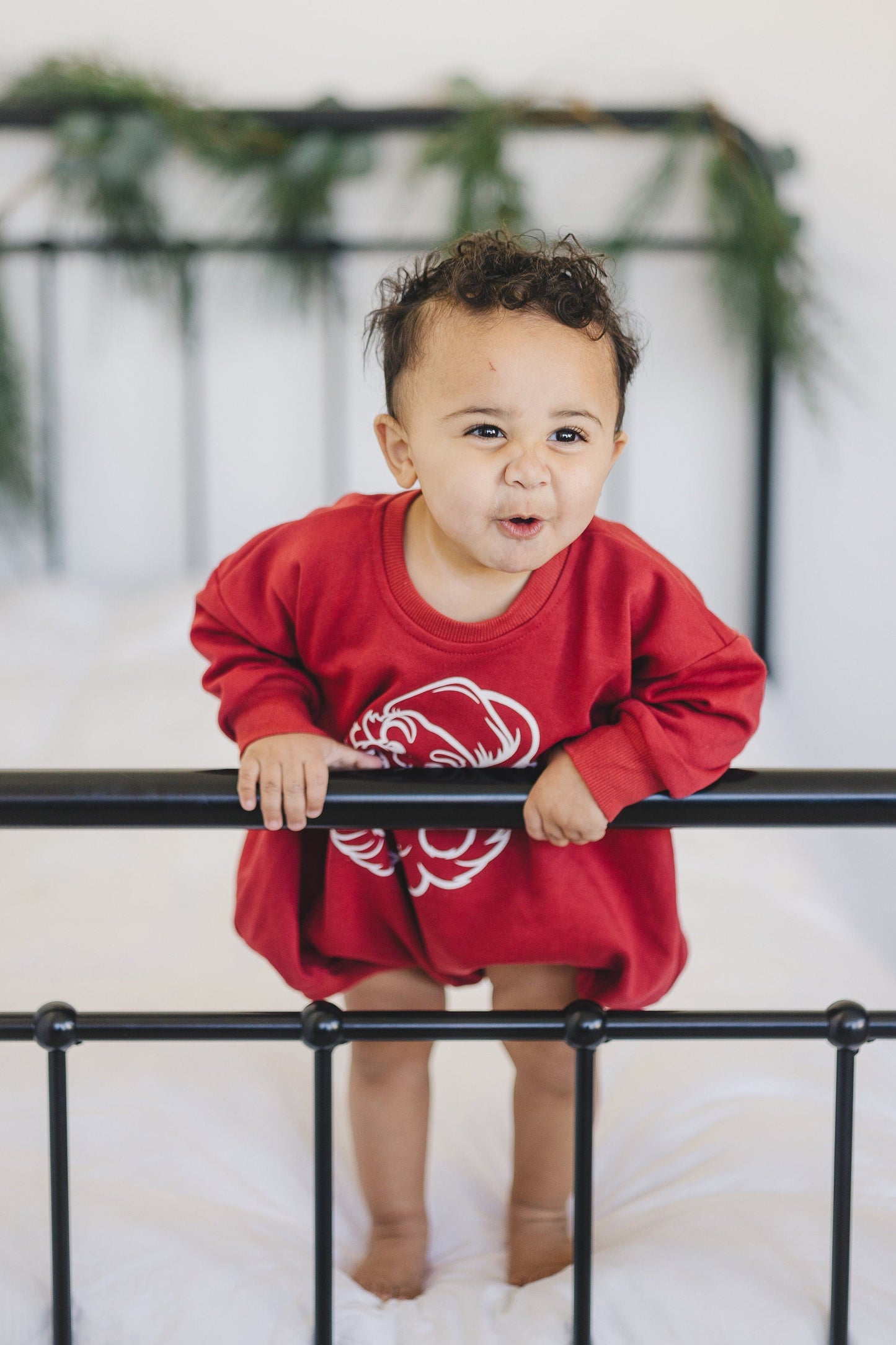 Vintage Santa Graphic Sweatshirt Romper - Red