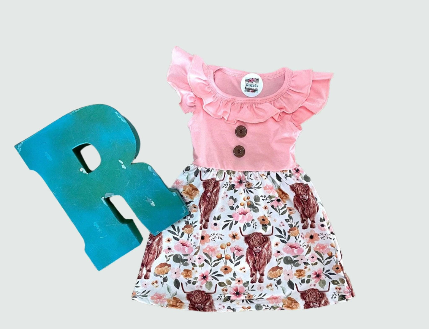 Girls Highland Cow Dress: Floral Western Summer Clothes