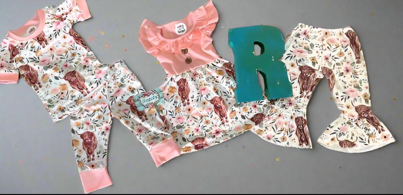 Girls Highland Cow Dress: Floral Western Summer Clothes