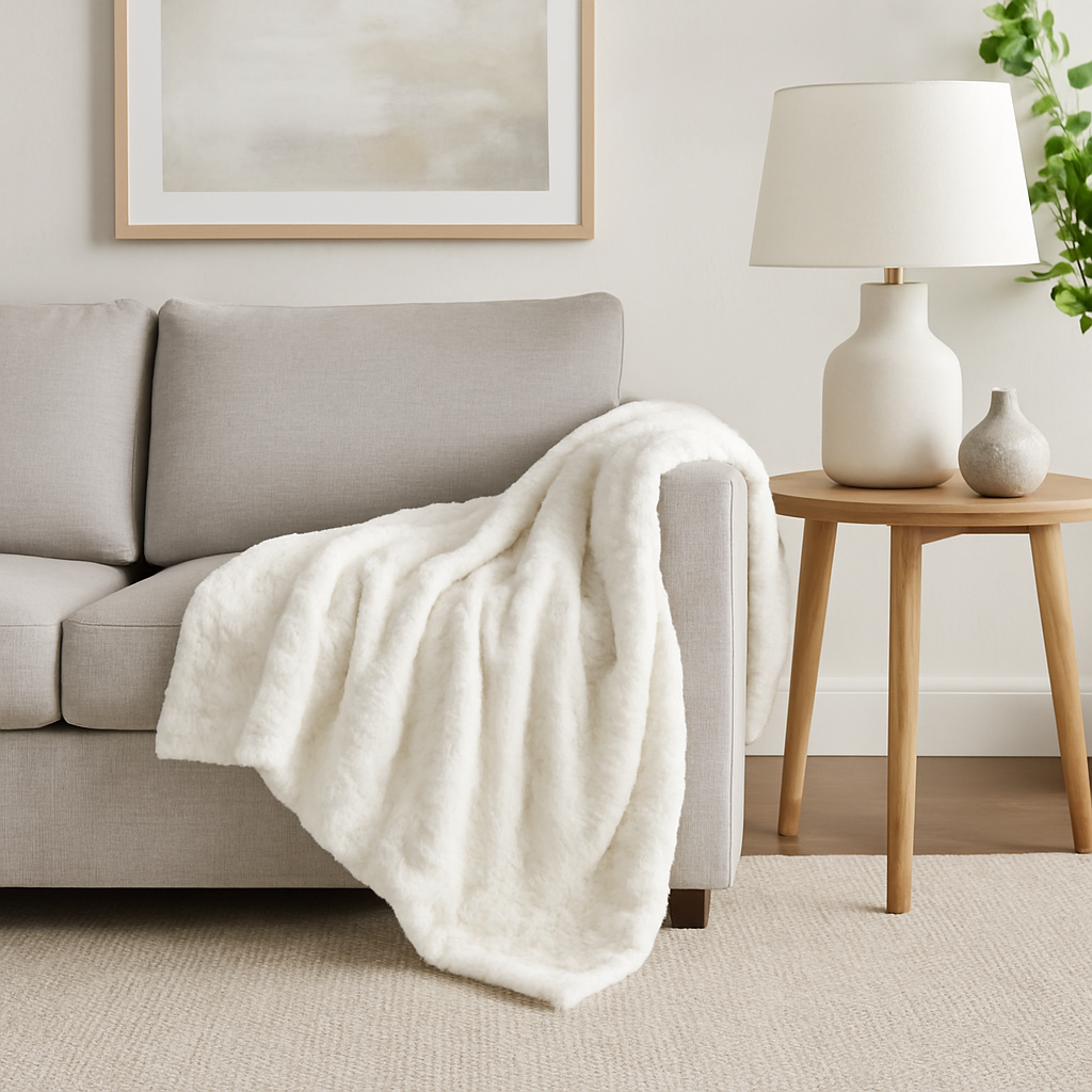 DaDa Bedding Luxury White Roses Fluffy Soft Sherpa Backside Faux Fur Throw Blanket (K11)