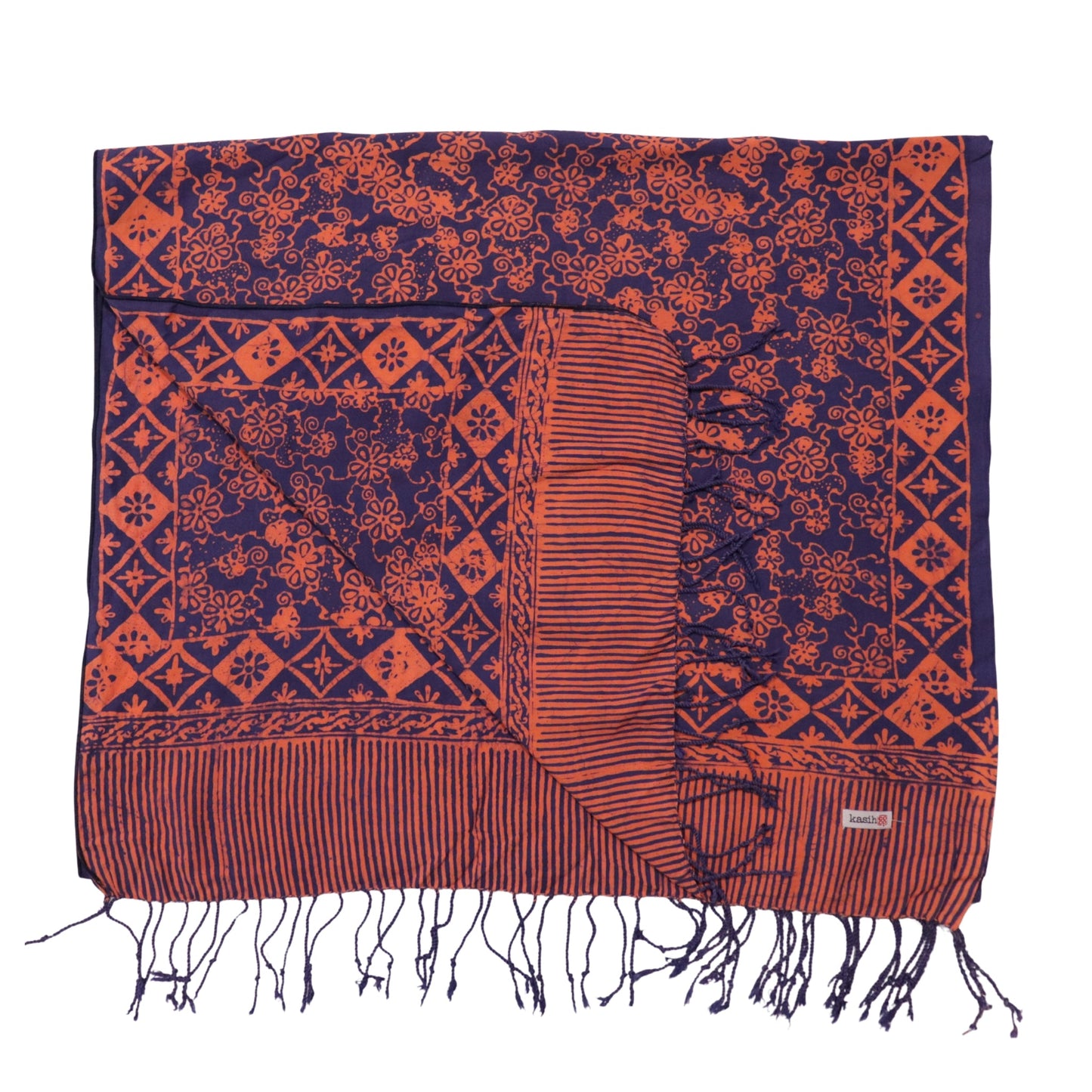 Hand Dyed Batik Scarf, Soft Cotton, Mangosteen, Blue, Pink, Fruit, Floral