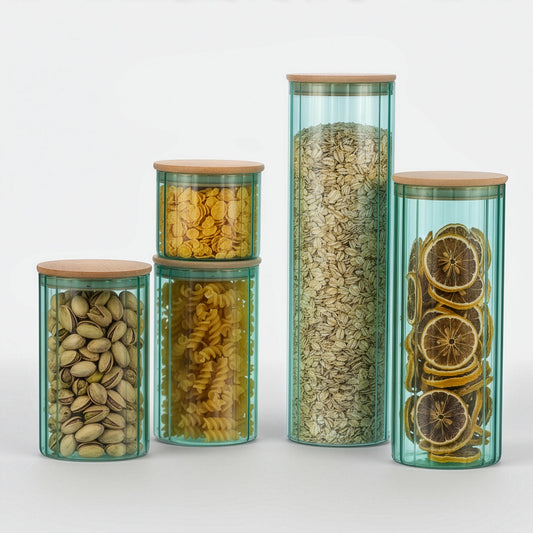 Glass Canister Set & Bamboo Lid - Diamond Blue