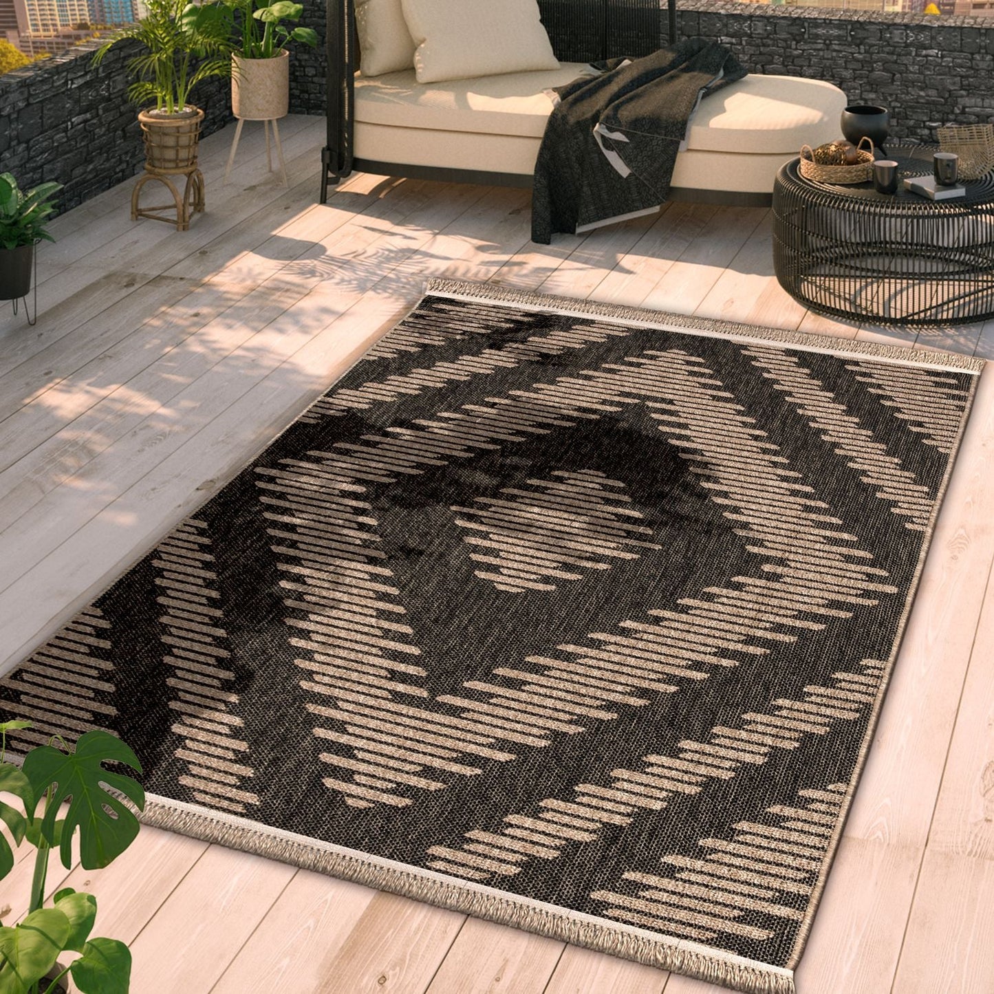 In- & Outdoor Rug Cologne with Bohemian Diamond Pattern