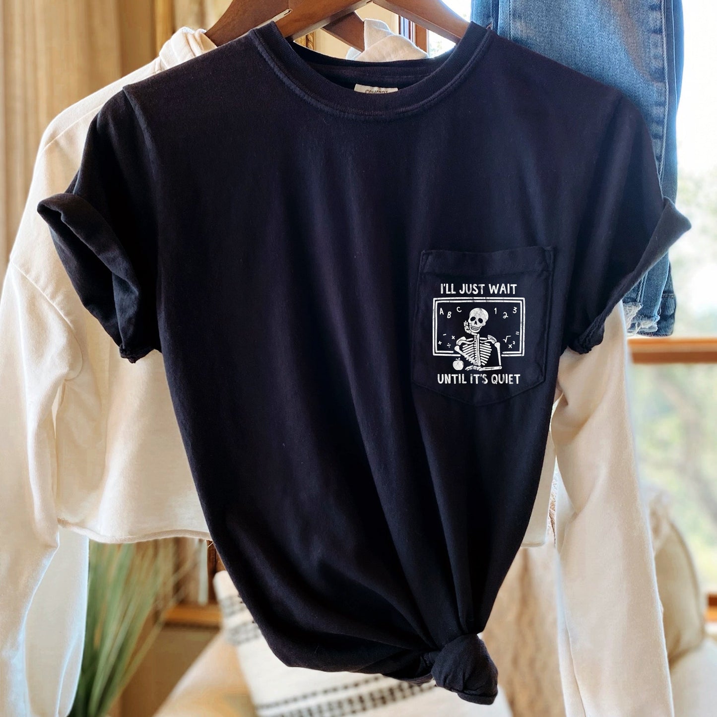 I'll Just Wait Teacher Halloween Pocket Comfort Colors Tshirt