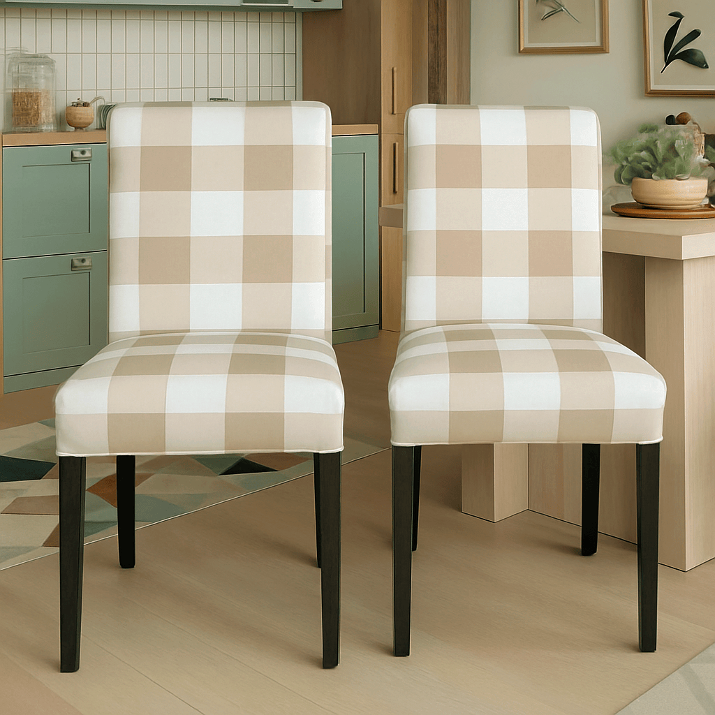 Buffalo Check Beige Dining Chair Slipcovers Set of 2 – Compatible with Ikea Henriksdal EU/AU + Pre-2009 USA Canada Size