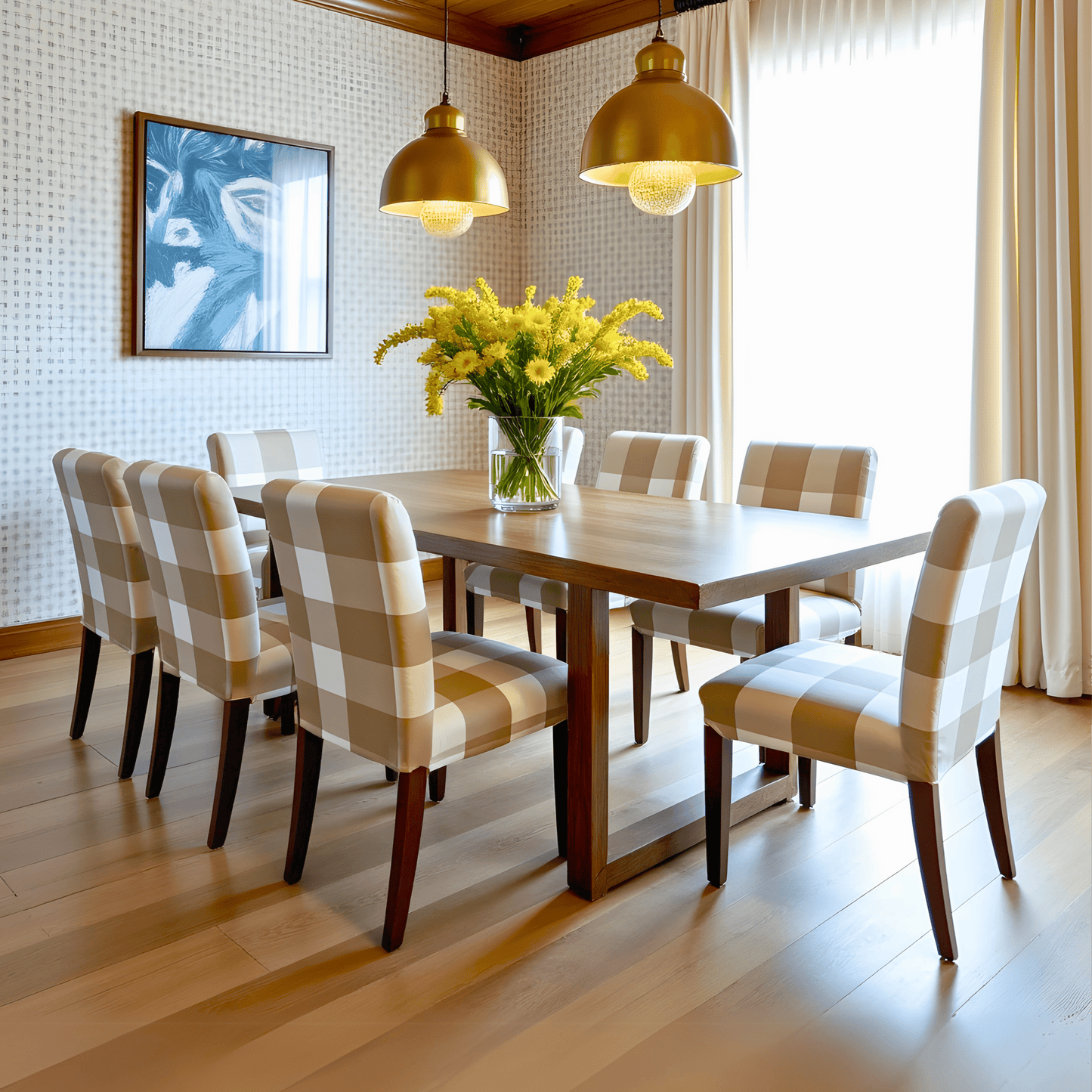 2 Pack, Buffalo Check Beige Dining Chair Cover, Compatible with IKEA Henriksdal, Euro/Aus