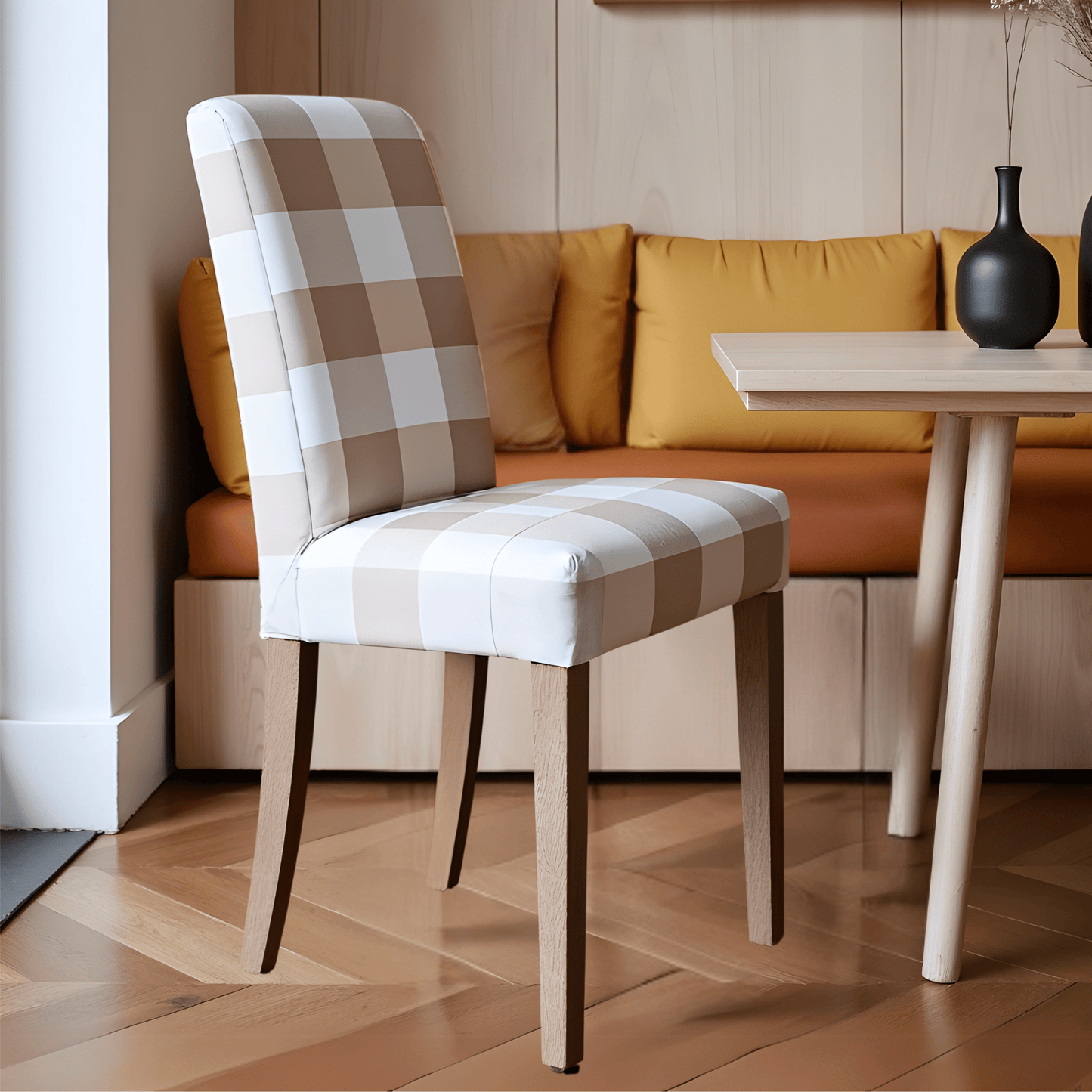 2 Pack, Buffalo Check Beige Dining Chair Cover, Compatible with IKEA Henriksdal, Euro/Aus